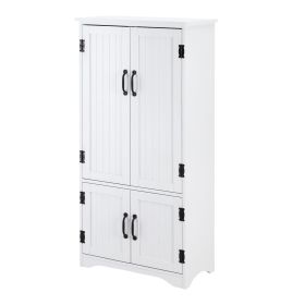Kitchen Pantry Cabinet Storage. Floor Storage Cabinet, Cupboard Organizer with Adjustable Shelves and 4-Doors, White