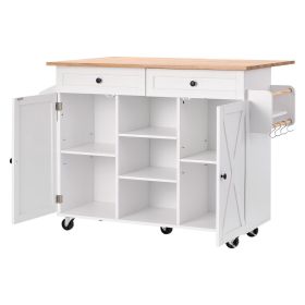 VEVOR Kitchen Island Cart, with Solid Wood Top and Storage Cabinet, Mobile Rolling Table with Drop Leaf, Drawers, Spice Towel Rack