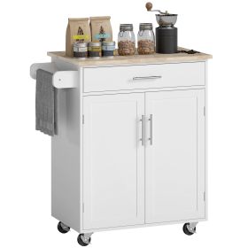 Kitchen Island Cart Rolling Trolley Cart with Drawer, Storage Cabinet & Towel Rack, White