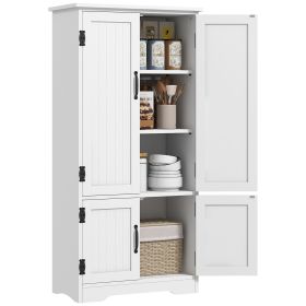 64" Tall Kitchen Pantry Cabinet with Motion Sensor Light, Spice Racks and Adjustable Shelves, White
